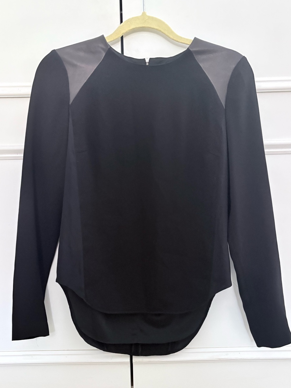 rag & bone Black Long-Sleeve Mixed-Media Crewneck Blouse